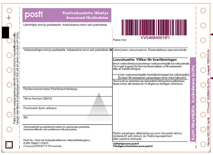 Address labels for parcels and letters Posti for Private Customers Address labels for parcels and letters Posti for Private Customers