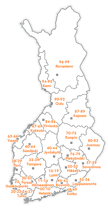 suomen kartta lääneittäin Postinumeroalueet   Posti yrityksille suomen kartta lääneittäin